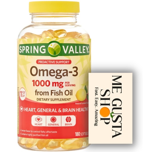 [BRSROZYPOYPAOEL3] Spring Valley Omega-3 Fish Oil Soft Gels, 1000 mg, 180 Count + me gustas Sticker