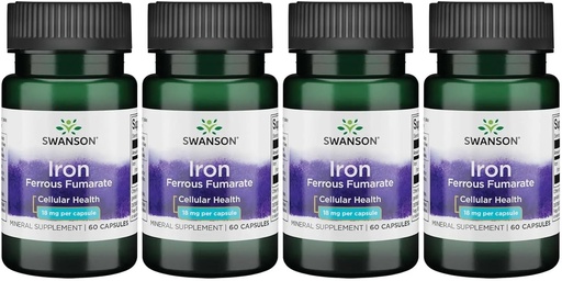 [BRSWGFD3CJ7ROAYZ] Swanson Iron (Ferrous Fumarate) - Mineral Supplement Promoting Energy Support - High-Concentration Formula Assists in Oxygen Delivery & Fatty Acid Metabolism 60 Sgels (4 Pack)