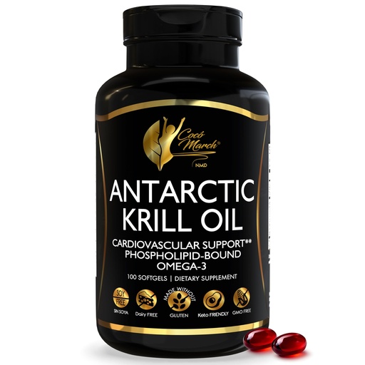 [BRSRABIZB56RACT4] Cocó March N.M.D Pure Antarctic Krill Oil 1000mg – Omega 3 Fish Oil Supplement with EPA, DHA, Choline & Astaxanthin – Fast Absorption, Immune, Heart & Joint Support for Men & Women – 100 Softgels