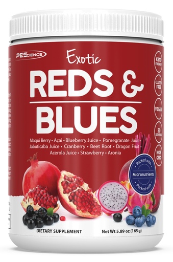 [BRSW2GLYDNYGMFLP] PEScience Exotic Reds & Blues, Red Superfoods Powder with Myo-Inositol, Beet Root Powder, Pomegranate and Acai Extract, Freeze-Dried Antioxidant Fruit Blend, 30 Servings