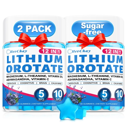 [BRSREBARPMNAGD36] 12-in-1 Lithium Orotate 5mg 10mg with Ashwagandha & L-Theanine, Lithium Orotate for Mood, Calm, Cognitive & Brain, High Bioavailability Trace Mineral, Lemon Balm, Magnesium Glycinate, 2 Pack