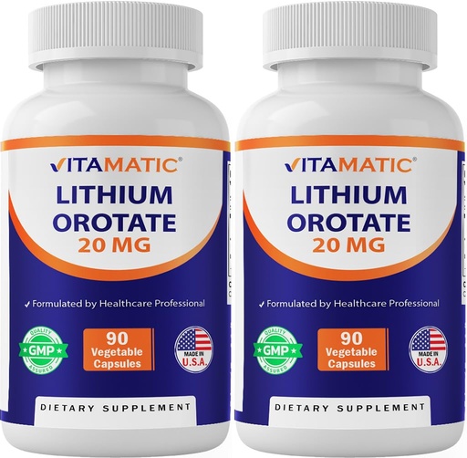 [BRSREFA7BNYWAYIU] Vitamatic Lithium Orotate 20mg, 90 Capsules - Veggie Caps, Non-GMO, Gluten Free- 2 Pack