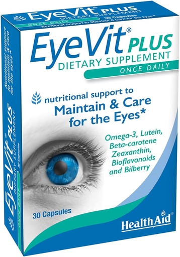 [BRSWIZL2AYCB4EDA] EyeVit Plus – Once-Daily Eye Health Supplement | 30 Capsules | Contains Omega-3, Lutein, Beta-Carotene, Zeaxanthin, Bioflavonoids & Bilberry