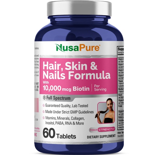 [BRSREYIDAUFA43TX] NusaPure Hair, Skin & Nails Formula with 10,000 mcg Biotin Per Serving 60 Tablets Vegetarian Non-GMO