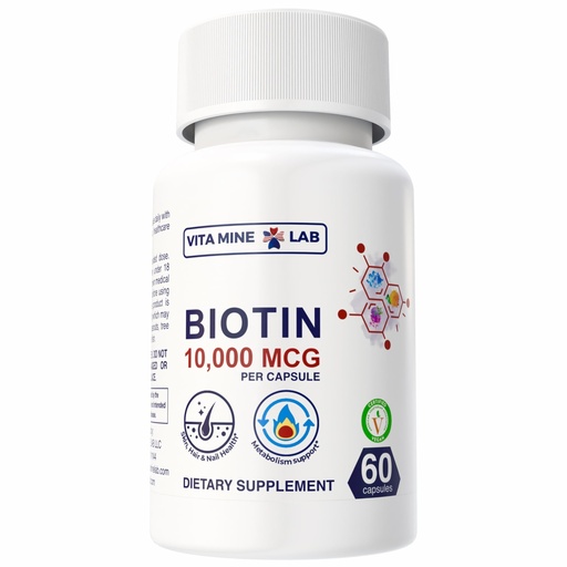 [BRSREBI2OECRMYLK] Biotin 10,000 mcg - Supports Healthy Hair, Skin & Nails, Gluten-Free, Halal, Vegan, Made in USA, 60 Capsules