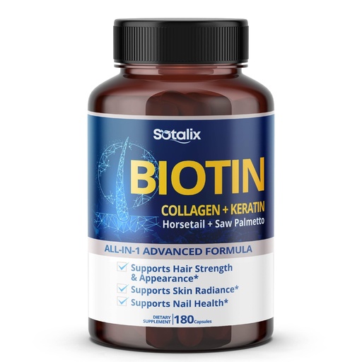 [BRSROGT3BUJWEFDK] Biotin with Collagen + Keratin Horsetail + Saw Palmetto - Thick Hair, Vibrant Skin, Healthy Nails (180-day Supply (Pack of 1))