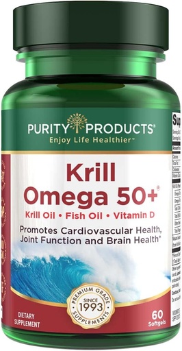 [BRSWIGY6BZ4BS2I5] 纯度产品Krill Omega 50(Krill + Fish Oil Blend 1000mg + Astaxanthin 500mcg + Phospolipids 200mg + 维生素D 500 IU) - 60 小型软胶