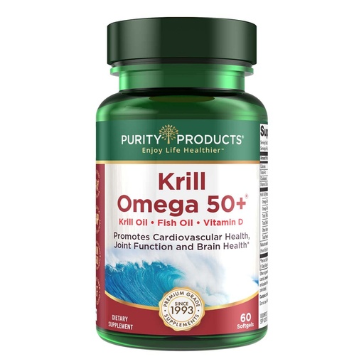 [BRSWIGY6BZ4BS2I5] Purity Products Krill Omega 50 (Krill + Fish Oil Blend 1000mg + Astaxanthin 500mcg + Phospholipids 200mg + Vitamin D 500 IU) - 60 Mini Softgels