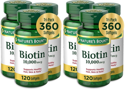 [BRSRGGQKPNYRME3A] Nature's Bounty Biotin Hair Skin and Nails Vitamins,Supports Healthy Hair,Skin and Nails,10,000 mcg,120 Count (Pack of 6)