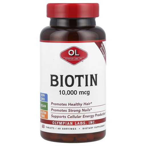 [BRSWIAQOCQFR4ALI] Olympian Labs Max Strength Biotin Vitamin B7 Supplement, 10,000mcg Tablets, Improve Hair, Skin & Nail Growth, 60 Vegan Tablets