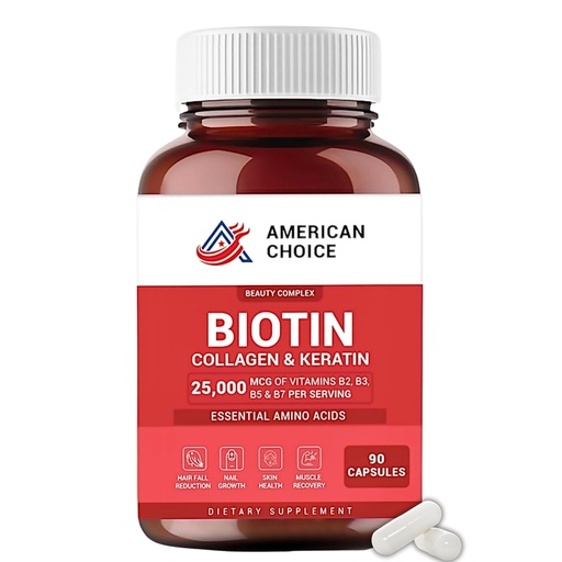 [BRSREFT2OUFBMELF] Biotin, Collagen, Keratin, Hair Vitamins Women and Men, Biotin for Hair Growth Women, Skin and Nails Supplement 25,000 mcg with B Vitamins, Amino Acids and Minerals, Skin and Nail Health, 90 Capsules