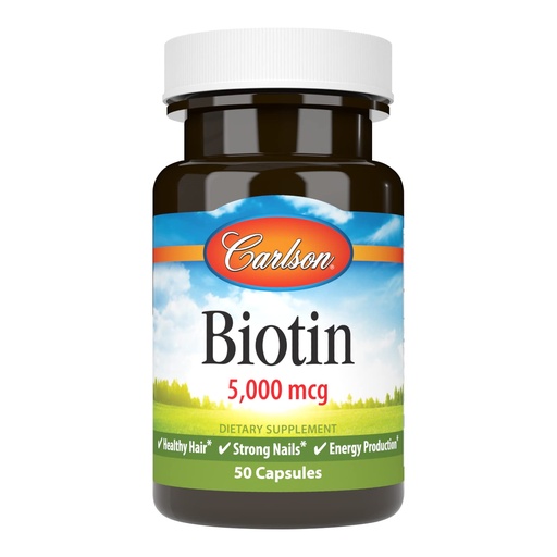 [BRSWIAQOAEJRCEY5] Carlson - Biotin, 5000 mcg, Healthy Hair, Strong Nails & Energy Production, 50 Capsules