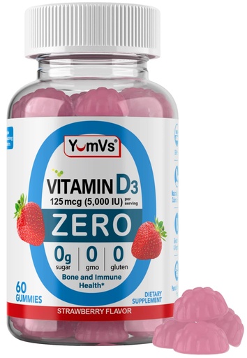 [BRSWYBADPNYBQADX] Yum-Vs - Vitamin D3 Gummies with Zero Sugar for Adults & Kids (125 mcg - 60 Count) - Sugar Free Vitamin D Gummies - Vegetarian Gummy Vitamins for Bone Support & Immune Health - Vit D3 Vitamin Chewable