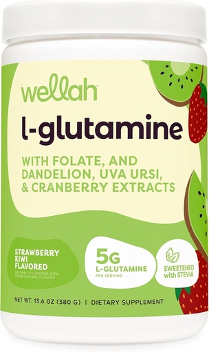[BRSRAA37AACRA2TK] Wellah L-Glutamine Powder Strawberry Kiwi (50 Servings) - 5g L-Glutamine Per Serving, Sweetened with Stevia