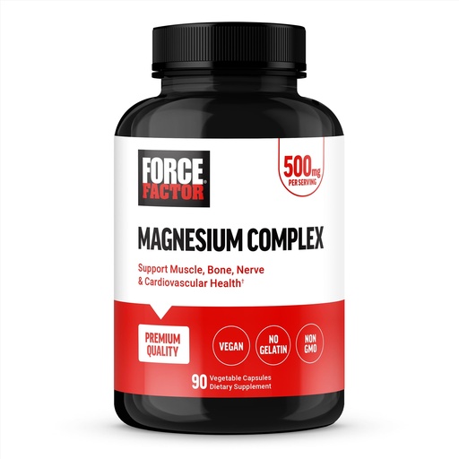 [BRSROGL4O4FG2HLU] Force Factor Magnesium Complex Supplement to Support Muscles, Bones, Nerves, and Cardiovascular Health, Magnesium Glycinate, Citrate, and Oxide, Vegan, Non-GMO, 90 Capsules