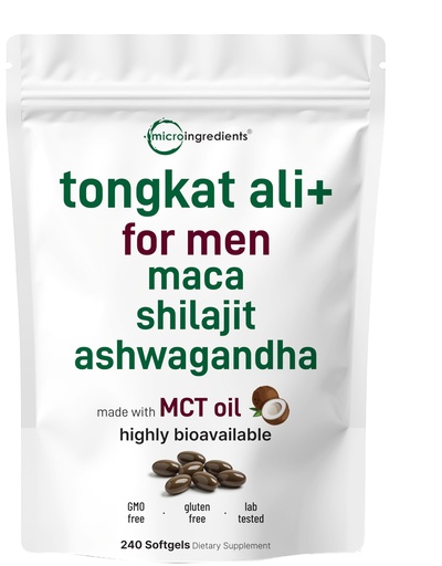 [BRSREGD5O4CGO33A] Tongkat Ali+ for Men with Maca, Shilajit, & Ashwagandha | 240 Softgels with MCT Oil for Better Absorption | Max Strength Eurycoma Longifolia Extract (Longjack) | Non-GMO, Gluten Free