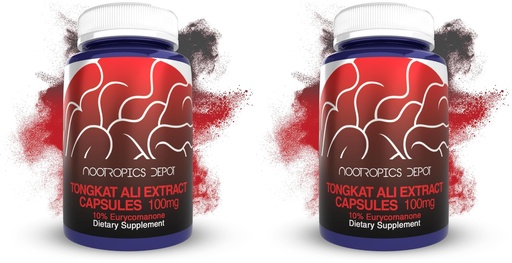 [BRSRGGQZC4AQEHY7] Nootropics Depot Tongkat Ali Extract Capsules | 100mg | 60 Count | 10% Eurycomanone by HPTLC | Eurycoma longifolia Root Extract (Pack of 2)