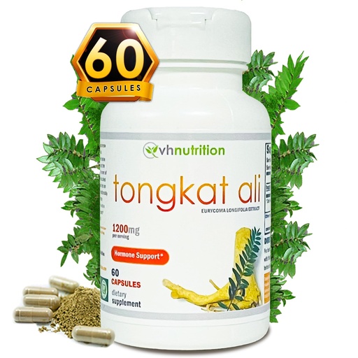 [BRSWGZILCMCREGYZ] VH Nutrition TONGKAT ALI | Extra Strength Hormone Support for Men* | 200 to 1 Blend Standardized Eurycoma Longifolia (LongJack) Extract Powder | 60 Capsules
