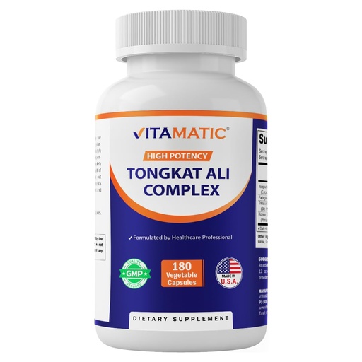 [BRSROBA3AEPQGD3X] Vitamatic Tongkat Ali Extract 200 :1 Extract for Men (Longjack) Eurycoma Longifolia - 1800 mg Per Serving - Made with Fadogia Agrestis 20:1 Extract, Tribulus 95% & Panax Ginseng - 180 Capsules