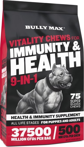[BRSW2ADRCV7BAYDA] Bully Max 9-in-1 Dog Multivitamin, 75 Soft Chews - Dog Vitamins and Supplements with Glucosamine Probiotics Omega-3 for Hip & Joint, Skin & Coat, Immune, Digestive Support, All Breeds, Made in USA