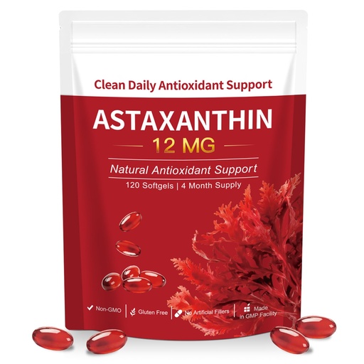 [BRSRGBAHCJYRO3AV] Astaxanthin 12mg Softgels for Daily Fatigue & Oxidative Stress Natural Antioxidant from Haematococcus Pluvialis, Supports Skin & Eye Health, General Wellness Support,120 Capsules
