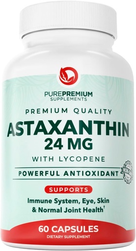 [BRSREAD6BAMQEGT5] PurePremium Astaxanthin Supplements - Astaxanthin 24mg with Lycopene 50mg Antioxidants Supplement for Skin & Eye Health, & Immune System Support – Non-GMO - 60 Count, 2 Month Supply