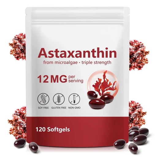 [BRSRGFD3AF7RQ3YZ] Astaxanthin 12mg, Premium Astaxanthin 120 Softgels, Naturally extracted from Haematococcus pluvialis | 4 Month Supply