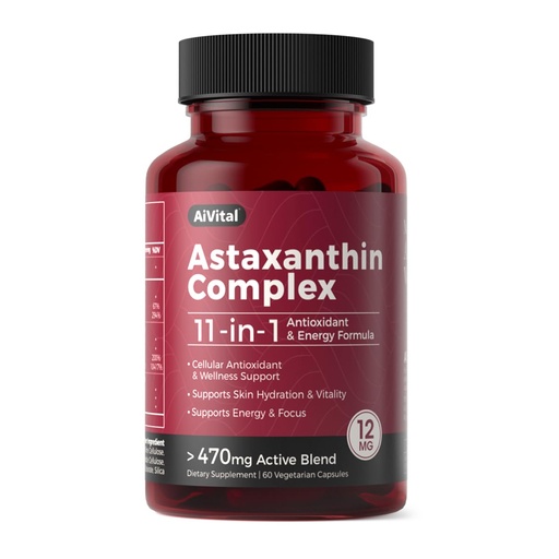 [BRSREGIEAFYW2YDV] AiVital™ Astaxanthin 12mg,Natural Antioxidant Supplements from Microalgae,11-in-1 Astaxanthin Complex for Energy,Skin& Eyes Health, Non-GMO, Gluten Free,60 Capsules, 2-Month Supply