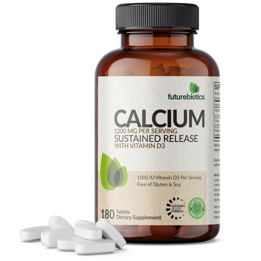 [BRSRAGICOEDQIGQV] Futurebiotics Calcium 1200 MG Per Serving Sustained Release with Vitamin D3 1000 IU Per Serving Non-GMO, 180 Vegetarian Tablets