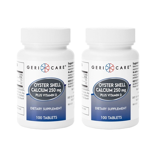 [BRSREAIFCV5Q2EI2] GeriCare Oyster Shell Calcium 250mg, Vitamin D 125IU Tablets, Bone Health Nutritional Supplement, 100 Count (Pack of 2)