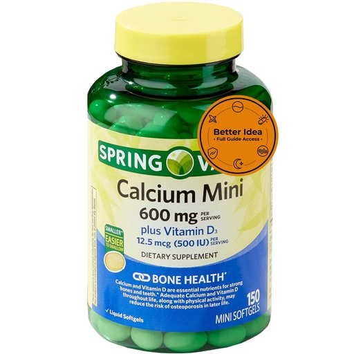 [BRSRGAT5BUBWKHY2] Spring Calcium Plus Vitamin D3 150 Mini Softgels | Calcium Supplement | Easier to Swallow | CaIcium 600 mg with Vitamin d3 | 150 Mini Softgels + Better Idea Sticker with Full Guide Access