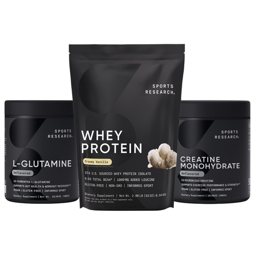 [BRSREAT4BANAO23K] Sports Research® Recovery Matrix - Whey Isolate Protein Powder 2.1lb + L-Glutamine 10.58 Oz + Creatine Monohydrate 10.58 Oz