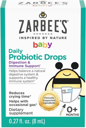 [BRSWGHAZAUPGKADH] Zarbee's Baby Probiotic Drops, Daily Digestive + Immune Support, Newborn Infants & Up, 0.27 Fl Oz