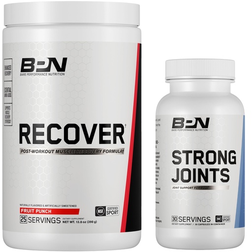 [BRSRECQHPNYRSC3L] BARE PERFORMANCE NUTRITION BPN Strong Joints – Joint Support Capsules 30 Day Supply + Recover Post-Workout Muscle Recovery Drink Mix – Fruit Punch 25 Servings | Mobility + Recovery Bundle
