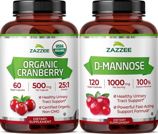 [BRSRGGIQAAOQE3DX] Zazzee Urinary Tract Cleanse Bundle | Fast Acting D-Mannose 1000mg Capsules Plus USDA Organic Cranberry Extract Capsules for Women | Non-GMO Vegan & ISO Lab Tested (60 Servings Each)