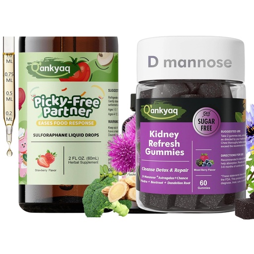 [BRSRGZIKO4FR6YIY] Q'ankyaq D mannose Gummies for Women, Kidney Cleanse Detox & Repair Gummies, Kids Sulforaphane Supplement, Broccoli Sprout Extract Liquid, Kids Appetite Booster (Ages 1+)