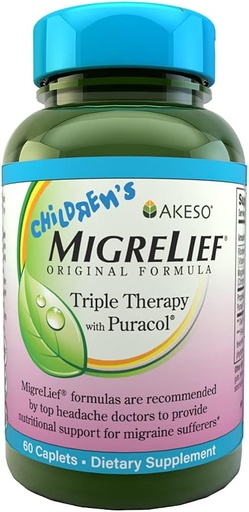 [BRSWIZL4ON4AEGTC] Children's MigreLief® - Triple Therapy with Puracol™ - Nutritional Support for Pediatric Migraine Sufferers - 60 Caplets/1 Month Supply