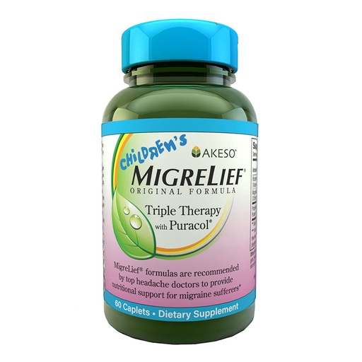 [BRSWIZL4ON4AEGTC] Children's MigreLief® - Triple Therapy with Puracol™ - Nutritional Support for Pediatric Migraine Sufferers - 60 Caplets/1 Month Supply