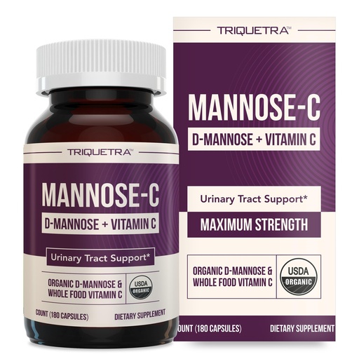 [BRSREGL4BUFROF33] Mannose-C - Organic D-Mannose + Whole Food Vitamin C, Natural UTI Support Supplement to Flush & Cleanse Urinary Tract, Certified Organic Urinary Health for Women, Vegan, Non-GMO (180 Count)