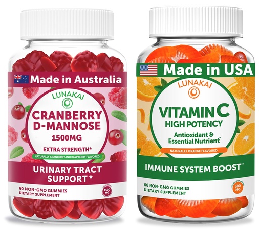 [BRSREAYFOUPROA36] Lunakai Cranberry D-Mannose + Vitamin C Gummies Bundle – Naturally Flavored, Non-GMO – 60ct Each