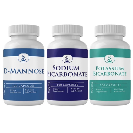 [BRSRO2YOPIPRQ2DA] PURE ORIGINAL INGREDIENTS Sodium Bicarbonate, D-Mannose, & Potassium Bicarbonate Bundle (100 Capsules Each), No Additives or Fillers, Lab Verified