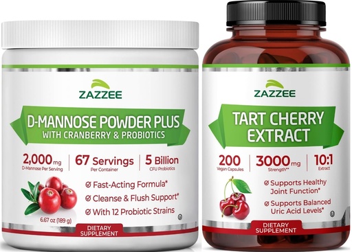 [BRSREEA2O56AYEIU] Zazzee Kidney Bladder & Urinary Tract Support Bundle | Super Concentrated Tart Cherry Extract Capsules Plus D Mannose with Cranberry Probiotics for Women | Non-GMO Vegan & ISO Lab Tested