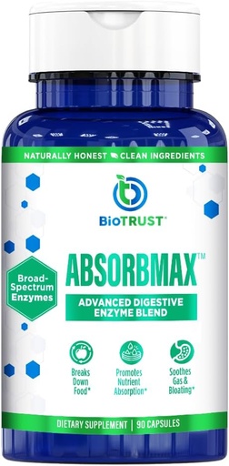 [BRSWYAQHCQCGYD34] BioTrust AbsorbMax Broad Spectrum Digestive Enzyme Blend, Gluten Free, Non GMO, Digestive Support for Nutrient Digestion, Absorption and Periodic Digestive Discomfort and Bloating