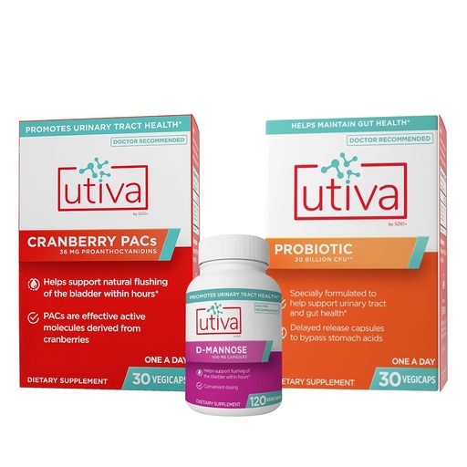 [BRSROHALAQMQODI2] Szio+ 10% Bundle Utiva Cranberry PACs 30-Vegi Capsules + Utiva D-Mannose 120-Capsules + Utiva Probiotic 30-Vegi Capsules