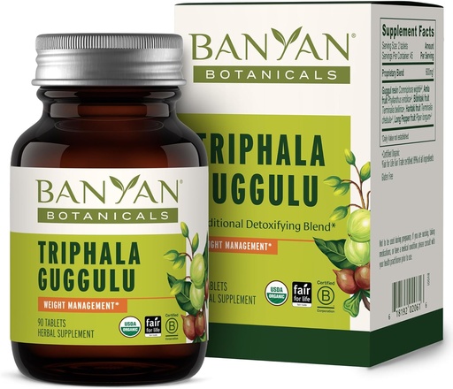 [BRSWIYQYO5YRAHT6] Banyan Botanicals Triphala Guggulu – Supplément biologique Triphala avec la résine de Guggulu – Supplément de désintoxication à base de plantes pour soutenir la digestion saine* – 90 comprimés – Vegan non-OGM source durable