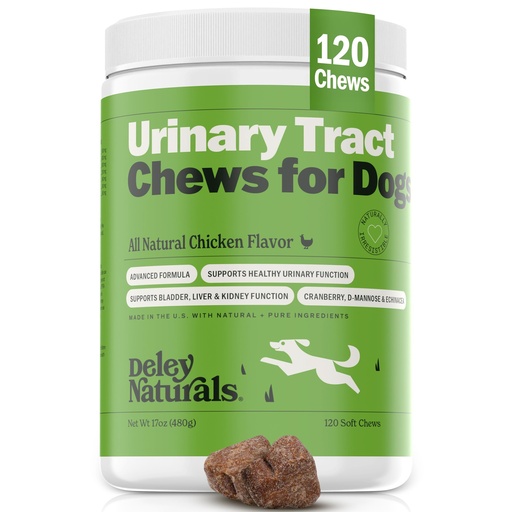 [BRSWGZYLCIMWG3IV] Deley Naturals Dog UTI Chews - Vet-Grade Cranberry Supplement for Dogs with D-Mannose & Echinacea for Bladder & Urinary Tract Health - Urinary Tract Supplements for Small to Large Breeds - 120 Chews