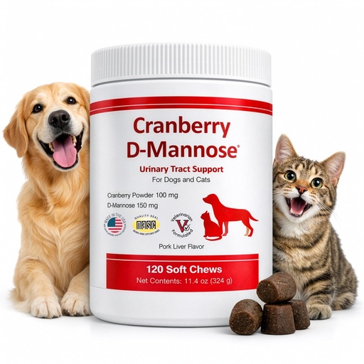 [BRSWIBI2CN7RGD32] Cranberry D-Mannose Urinary Tract Support Supplement for Cats and Dogs - Cranberry Extract, D-Mannose, Vitamin C - Bladder and UTI Treatment - Made in USA - 120 Soft Chews