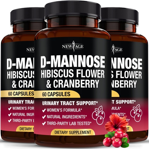 [BRSREHDYPNYQYF32] NEW AGE D-Mannose with Cranberry & Hibiscus - High Strength for Urinary Tract Health - Supplement for Women - Bladder, Liver & Microflora Support - Made in USA - Vegan, 180 Capsules