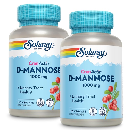 [BRSWKFIKCQHAEH3O] SOLARAY D-Mannose with CranActin Cranberry Extract 1000mg | for Normal, Healthy Urinary Tract Support | with Vitamin C | Non-GMO & Vegan | 120 Count | 2 pk