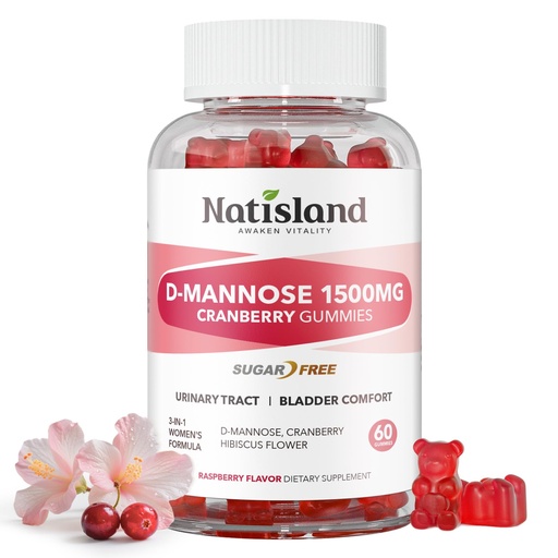 [BRSREHYPAR5GK2T5] D Mannose with Cranberry Gummies, D-Mannose Supplements 1500mg for Women, with Hibiscus for Urinary Tract Health, Bladder, Liver Support, Sugar-Free, Vegan, Raspberry Flavor, 60 Count